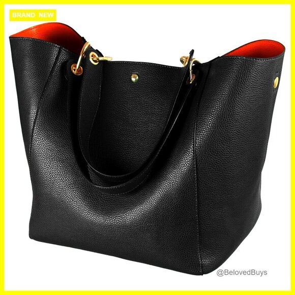 Handbags - Large Waterproof Vegan Leather Tote Bag with Crossbody Strap for Work Travel